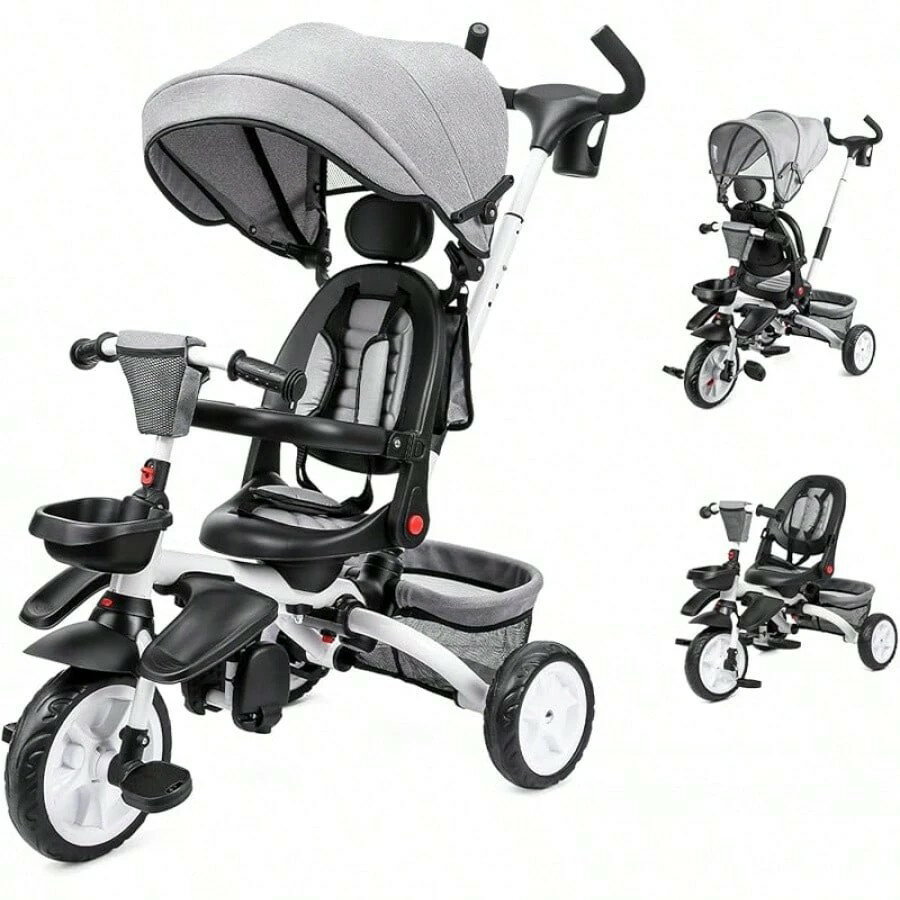 子供三輪車 ベビーカー 5in1 折りたたみ 舵取り機能 乗用玩具 超軽量 乗り物 組み立て簡単 1～5歳 出産祝い ブラック