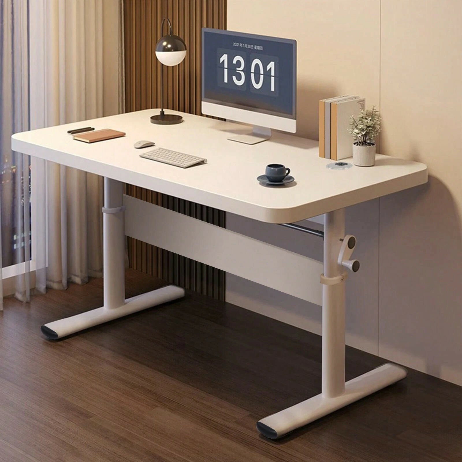 昇降デスク 人間工学 手動式 スタンディングデスク 高さ調整 勉強机 学習机 PCデスク シンプ 説明書付..