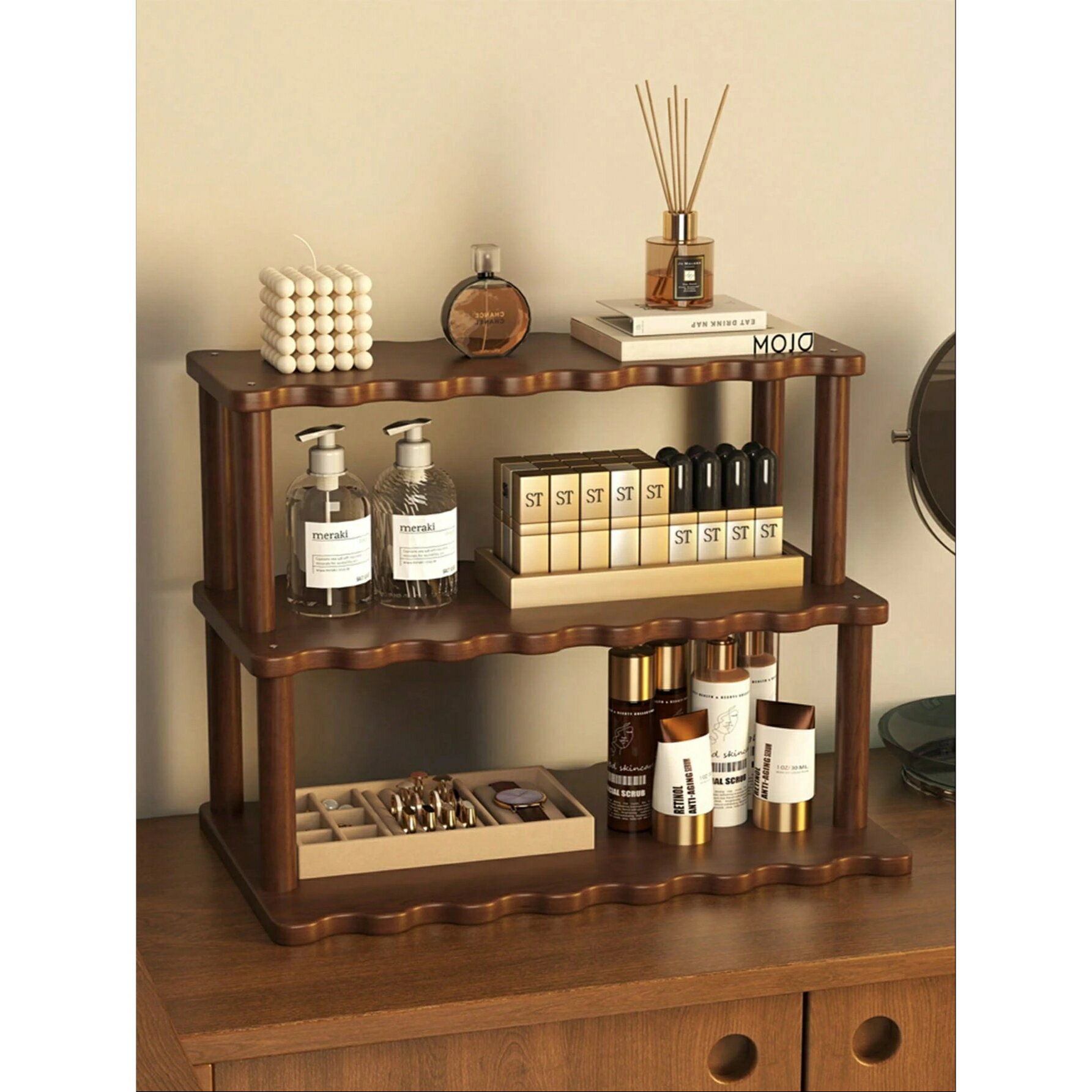 2段/3段 波型 台形 デスクカウンター収納棚 ホーム、キッチン、オフィス用、雑貨や装飾品の収納に最適..