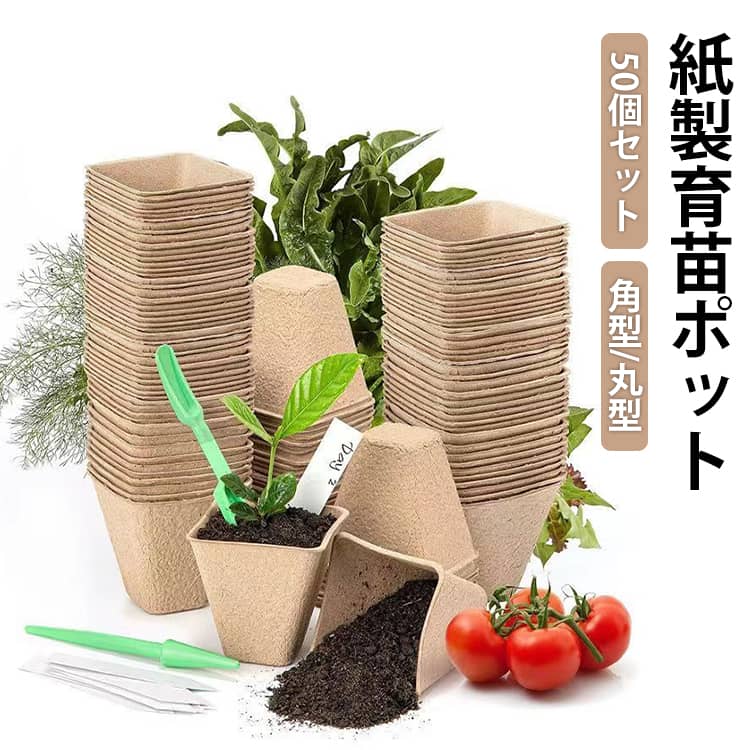 50個セット 50個セット ペーパーポット 家庭菜園 植木鉢 丸型 エコ素材 種まきポッ...