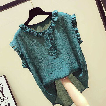シフォントップス ノースリーブ レディース 袖なし シフォンブラウス フリル ゆったり 可愛い おしゃれ 薄手 無地 夏 送料無料 韓国スタイル 大きいサイズ M L XL 2XL 3XL 4XL