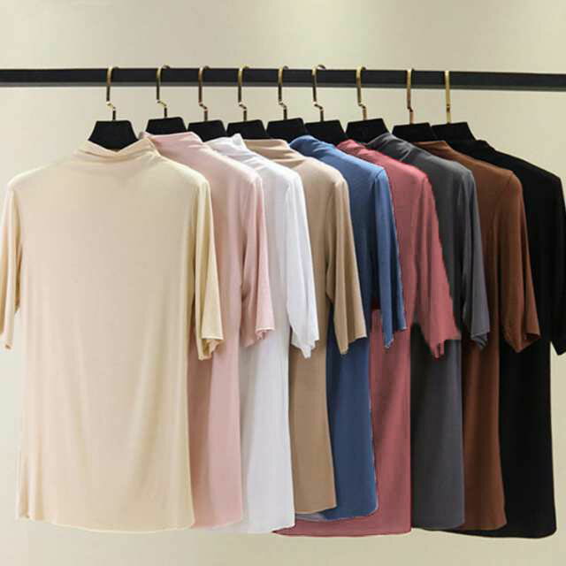 全9色×6サイズ！ハイネック tシャツ カットソー レディース 5分袖カットソー トッ...