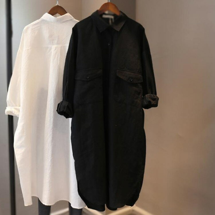 シャツ ワンピース ロングシャツ レディース リネン 麻 シャツワンピ 長袖 チュニ...