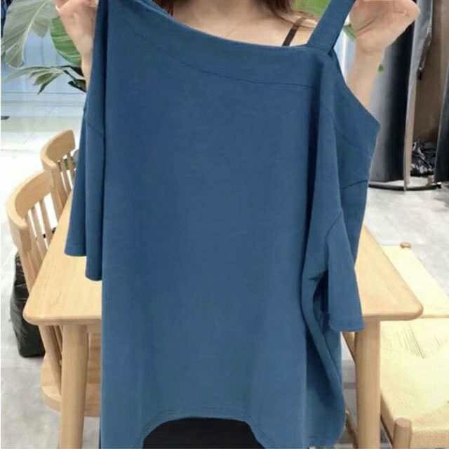 ワンショルダー トップス レディース 肩出し オフショルダー シンプル Tシャツ カ...