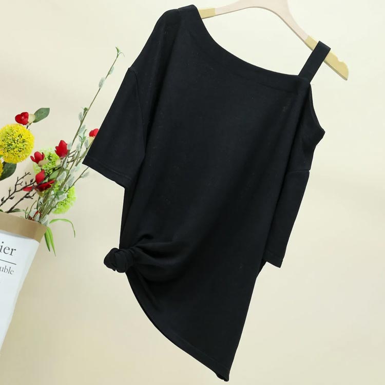 ワンショルダー トップス レディース 肩出し オフショルダー シンプル Tシャツ カ...