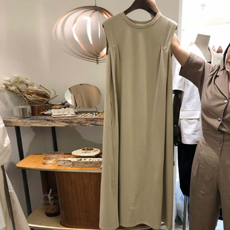 送料無料 ワンピース Aライン チュニック ノースリーブ tシャツワンピース 伸縮性 ...