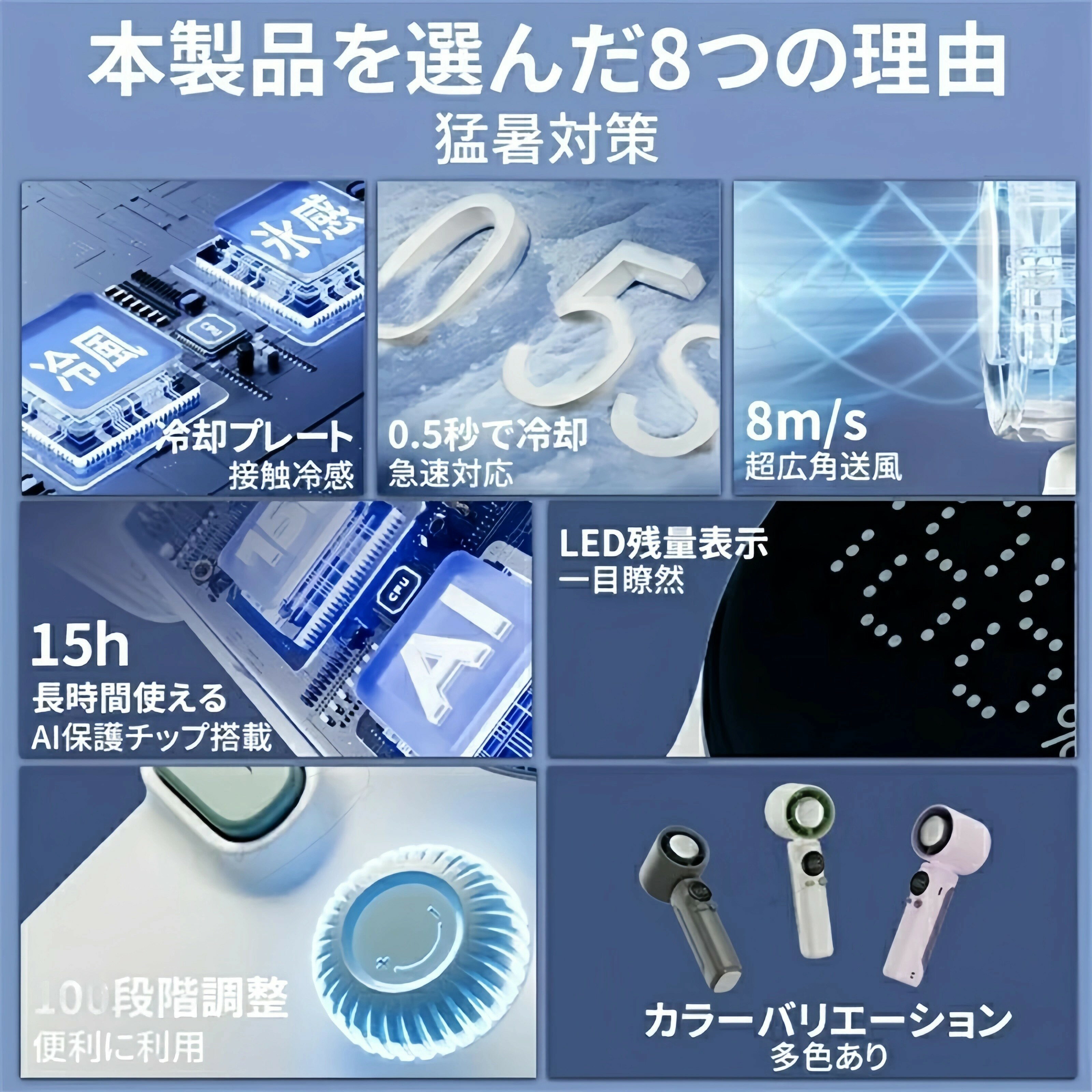 【業界大好評】携帯扇風機 ハンディファン ハンド 手持ち扇風機 ミニ 冷却プレート 瞬間冷感 100段風量 4000mAh 充電式 小型 静音 猛暑対策