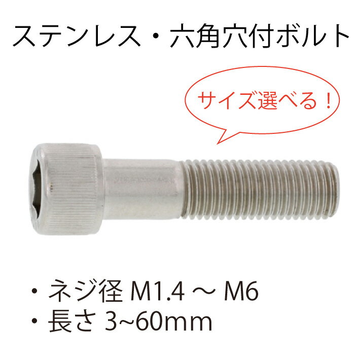 ステンレス 六角穴付きボルト M1.4 M1.6 M2 M2.3 M2.5 M2.6 M3 M4 M5 M6 長さ 3～60mm サイズ選べる CAPボルト キャップボルト ボルト 六角穴付き バラ売り ばら バラ ばら売り