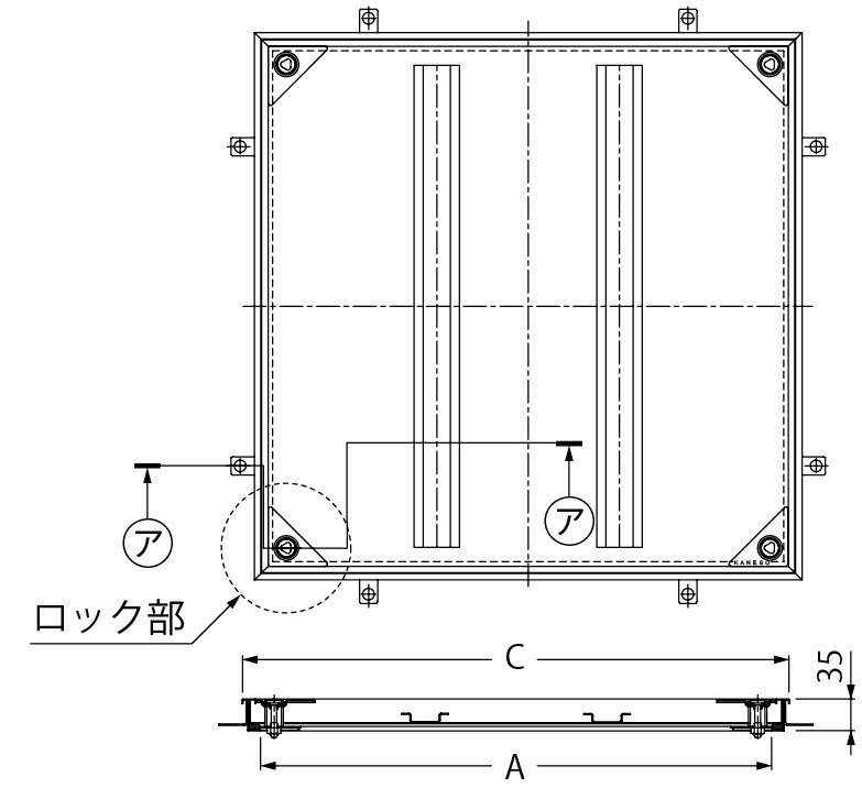 床下点検口フロアーハッチMSXL-M-450ハンドル付き<カネソウ全て見積ります>