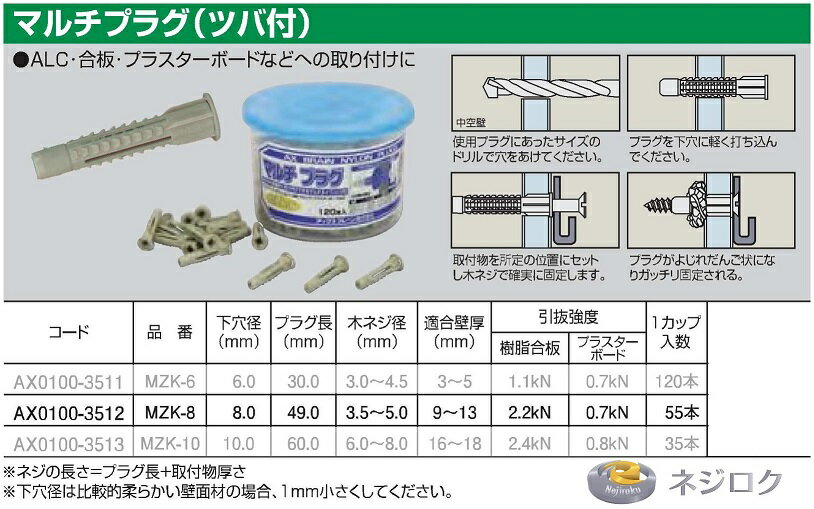 ナイロン マルチプラグ（ツバ付） MZK-8 入数55本 ＜アックスブレーン＞ ・ フィッシャー　若井産業　friulside　エビモンゴ