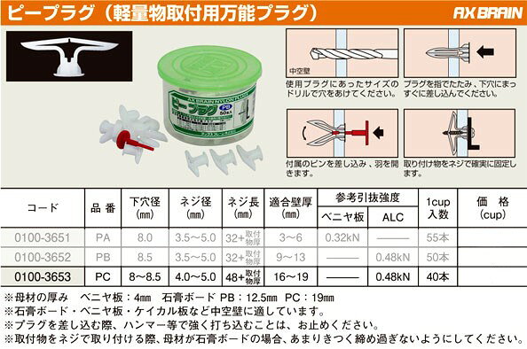 乐天商城 - ピープラグ PC 入数40 アックスブレーン ・ WAKAI 若井産業 トグラー TC ・ ジェフコム TOG-TCP