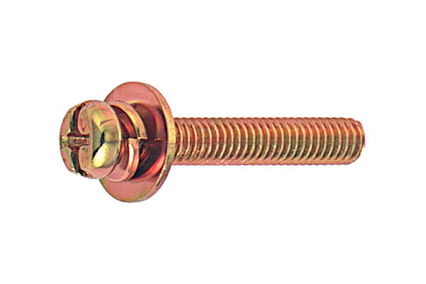 鉄/クロメート(黄褐色メッキ) (+ー)ナベセムス [P=3]M4×14　【 バラ売り ： 10本入り 】