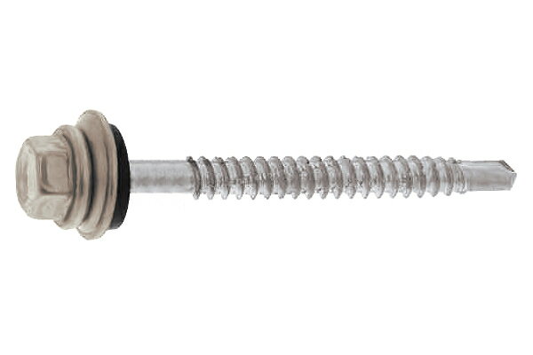 鉄/三価ホワイト 六角[シーリングワッシャー付] ピアス ステンキャップ ドリルねじ (半ねじ) M6×105　【 お得セット ： 20本入り 】