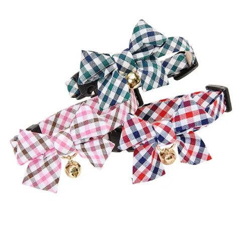 【メール便】CAT Amo.k アモワークス キャット 　ピンチェック カラー ピンク レッド グリーン S M サイズ 猫用 首輪 セーフティーバックル 810023