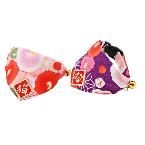【メール便】CAT Amo.k アモワークス キャット　大椿バンダナ カラー ピンク パープル S M サイズ 猫用首輪 セーフティバックル 840074