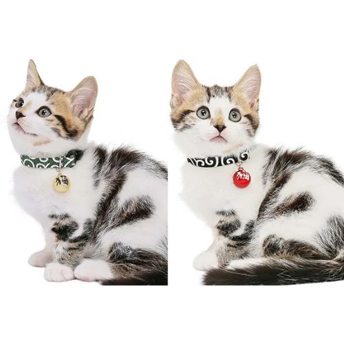 【メール便】CAT Amo.k アモワークス キャット　唐草 カラー ホワイト レッド グリーン ブラック S M サイズ 猫用首輪 セーフティバックル 810092