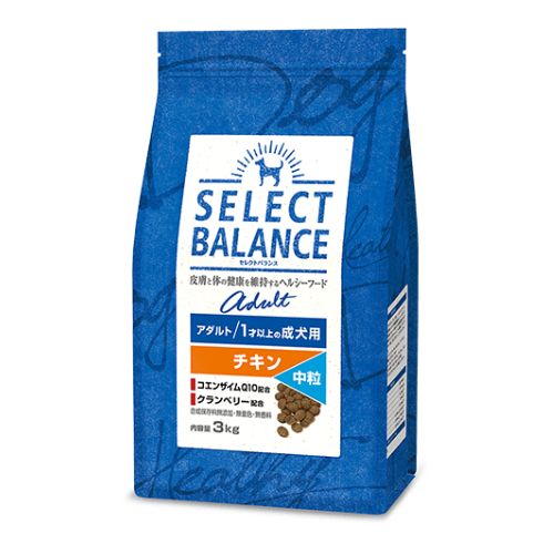 商品詳細 ■商品説明 ・嗜好性 厳選された原材料の素材の味を活かし、食べやすい粒の形状で、愛犬が喜んで食べる美味しさです。 ・皮膚・被毛 皮膚や被毛の健康維持のために、オメガ6脂肪酸・オメガ3脂肪酸と亜鉛を含んでいます。 ・腸内環境と便 フラクトオリゴ糖が腸内の善玉菌を増やして腸内フローラを整えることで、においを抑えた健康な便にします。 ・歯・骨・筋肉 歯と骨の健康維持のためにカルシウムとリンの量とバランスを調整し、健康な筋肉に配慮してミルクプロテインを配合しています。 ・関節 健康な関節を維持するために、グルコサミン・コンドロイチンを配合しています。 ■成 分 たんぱく質22.0%以上、脂肪13.0%以上、粗繊維5.0%以下、灰分7.0%以下、水分10.0%以下、カルシウム0.6%以上2.5%以下、リン0.5 %以上1.6%以下、メチオニン0.3%以上1.0%以下 ■代謝エネルギー 350kcal/100g ■原材料 乾燥チキン、とうもろこし、米、玄米、ソイビーンミール、鶏脂（オメガ6脂肪酸・オメガ3脂肪酸源）、ビートパルプ、チキンエキス、乾燥卵、キャノーラ油（オメガ6脂肪酸・オメガ3脂肪酸源）、乾燥ミルクプロテイン、ビール酵母、クランベリー、フラクトオリゴ糖、グルコサミン、コンドロイチン、コエンザイムQ10 ビタミン類（A、D、E、K、B1、B2、B6、B12、ナイアシン、パントテン酸、葉酸、ビオチン、コリン） ミネラル類（カルシウム、リン、カリウム、ナトリウム、クロライド、硫酸亜鉛、鉄、銅、マンガン、セレン、ヨウ素） 酸化防止剤（ミックストコフェロール、クエン酸、ローズマリー抽出物） 関連商品 セレクトバランス アダルト チキン 中粒(成犬用）7kg 関連カテゴリ 犬　セレクトバランス