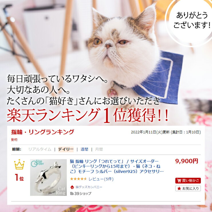 猫 指輪 リング「つれてって」 / サイズオーダー（ピンキーリングから15号まで）・猫（ネコ・ねこ）モチーフ シルバー（silver925）アクセサリー / 誕生日 記念日 プレゼント かわいい 猫グッズ 猫雑貨