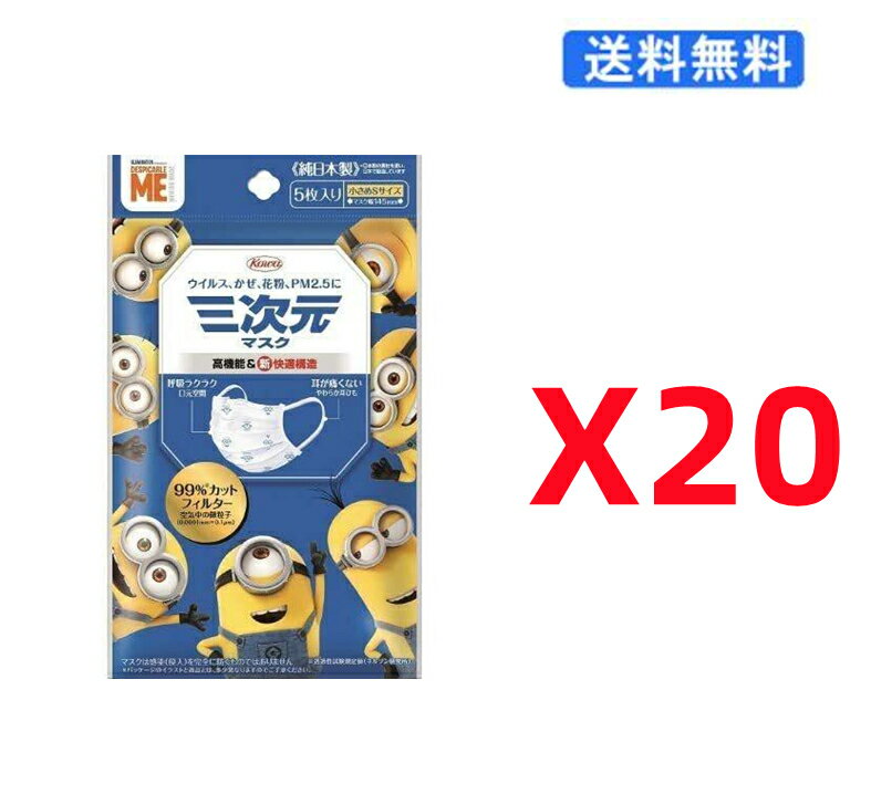 三次元マスク 小さめ Sサイズ 三次元マスク ミニオン 5枚入x20袋セット マスク幅145mm (宅配便)