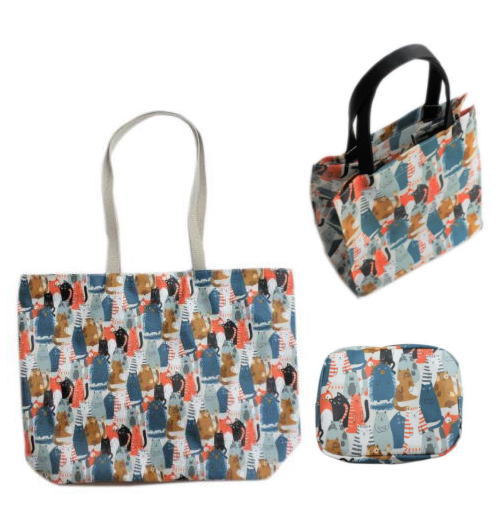 【お得なクーポン発行中】猫 福袋 猫柄 トートバッグ ポーチ 猫のイラスト ベージュ 猫グッズ 雑貨 プレゼント ビニールコーティング ラミネート