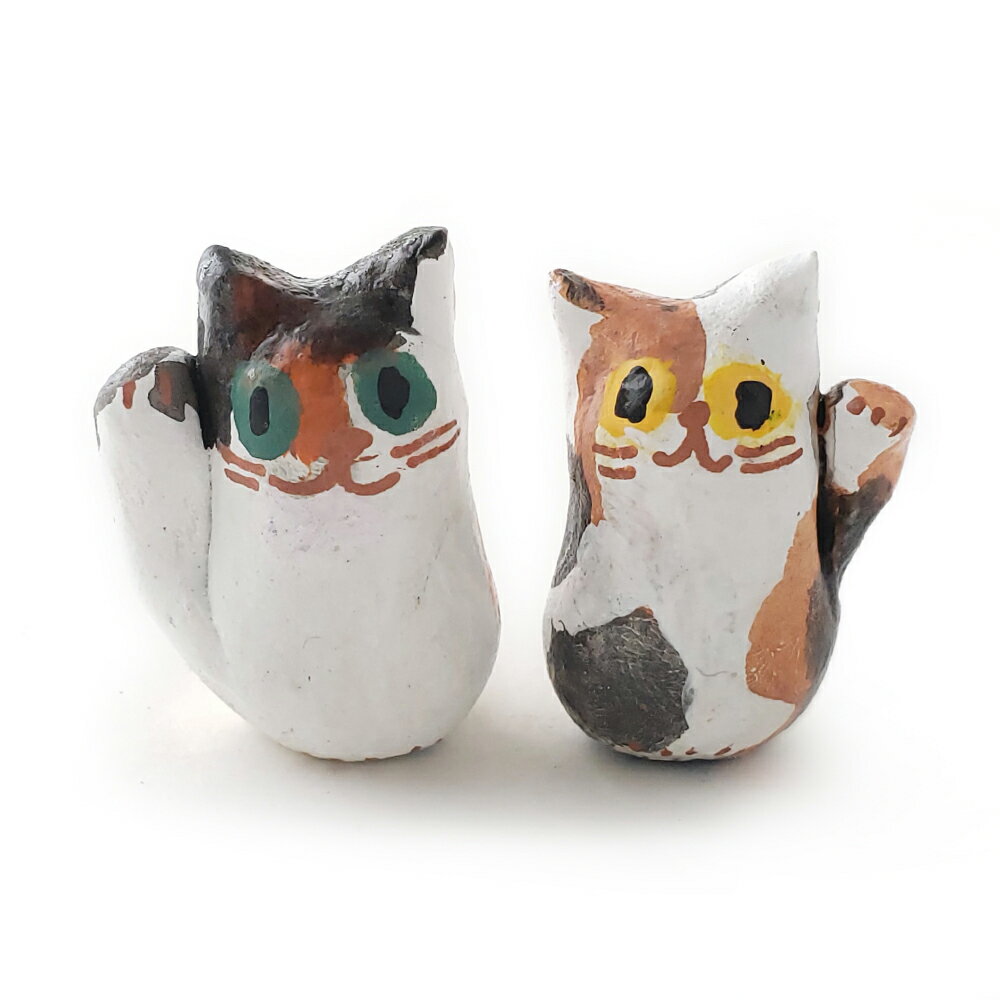 カナサン堂のちいさなペア招き猫「三毛ネコズ」 【楽ギフ_包装】金運/人気運/ギフト/プレゼント/幸運/ラッキー/縁起物/招福/開運/チャーム/母の日/父の日/敬...