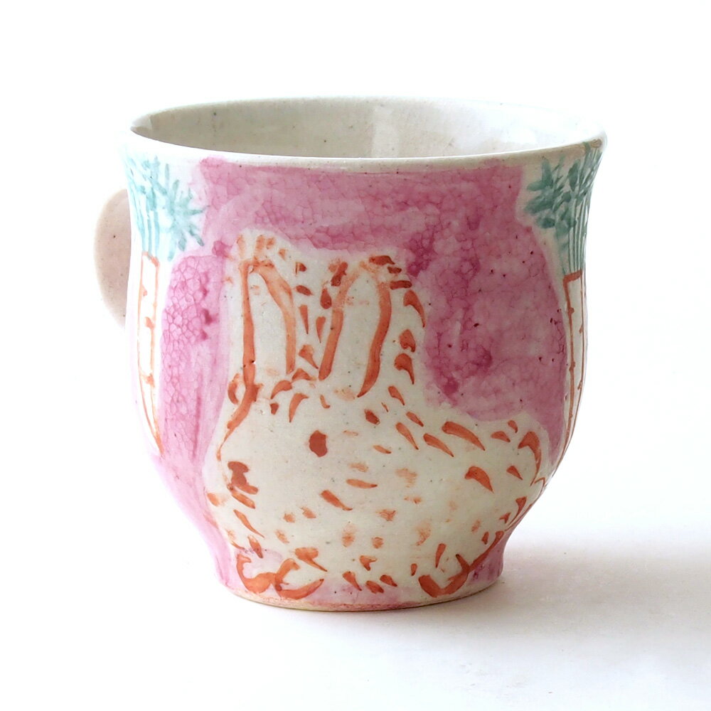 九谷焼×カナサン堂のマグカップ「うさぎとにんじん」ピンク260ml/ギフト/プレゼント/世界に一つ/母の日..