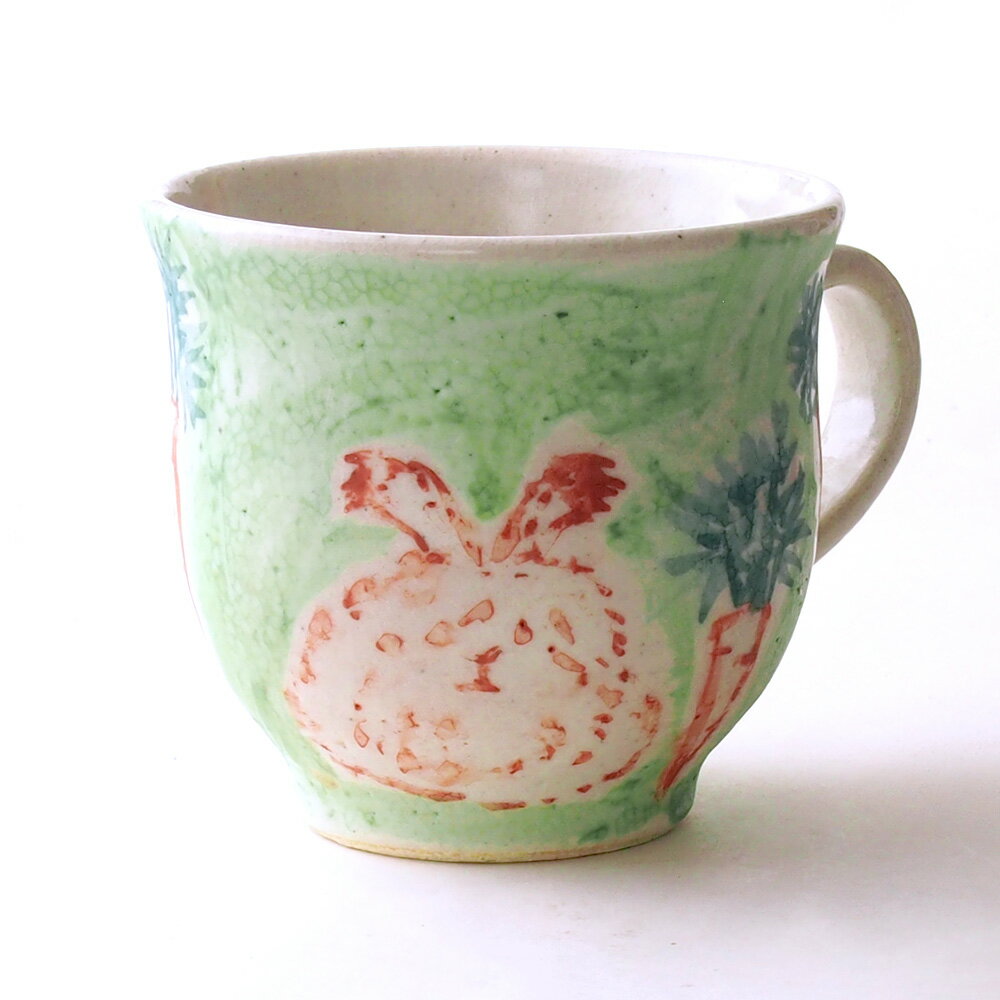 九谷焼×カナサン堂のマグカップ「うさぎとにんじん」グリーン260ml/ギフト/プレゼント/世界に一つ/母の..