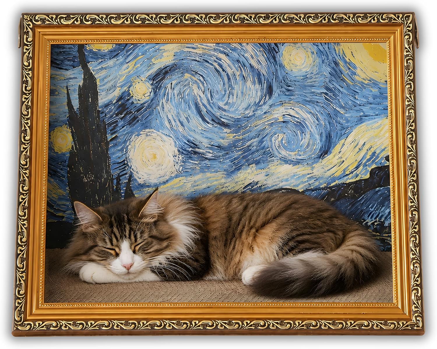 猫の下僕 猫 爪とぎ ベッド ハウス 交換式 ゴッホ 星月夜 絵画 段ボール 横長 おしゃれ インテリア 組立式 名画爪とぎ nekonogeboku-10000010 猫の下僕 楽天市場店 パッケージ画像
