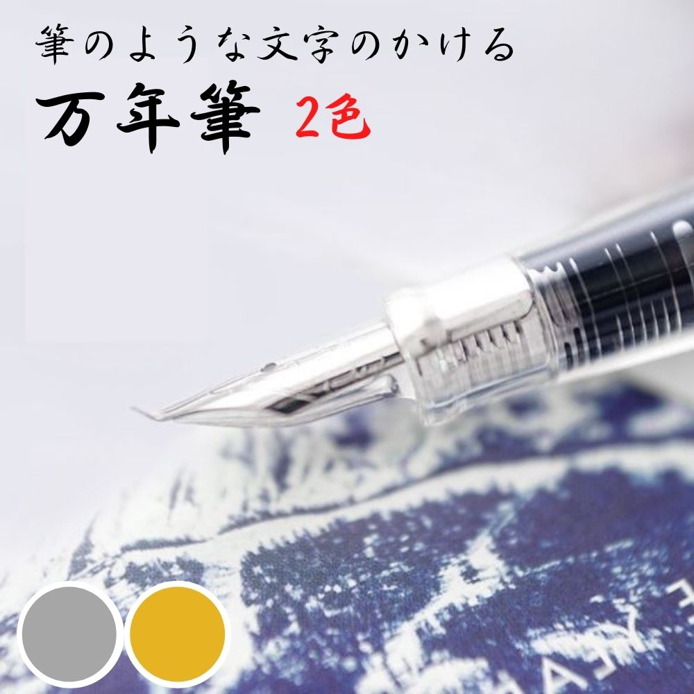 【送料無料】 筆のような文字がかける 万年筆 インク吸入式 吸引式 ペン 筆文字 イラスト 画材 年賀状 絵手紙 クリアー 金 銀 1