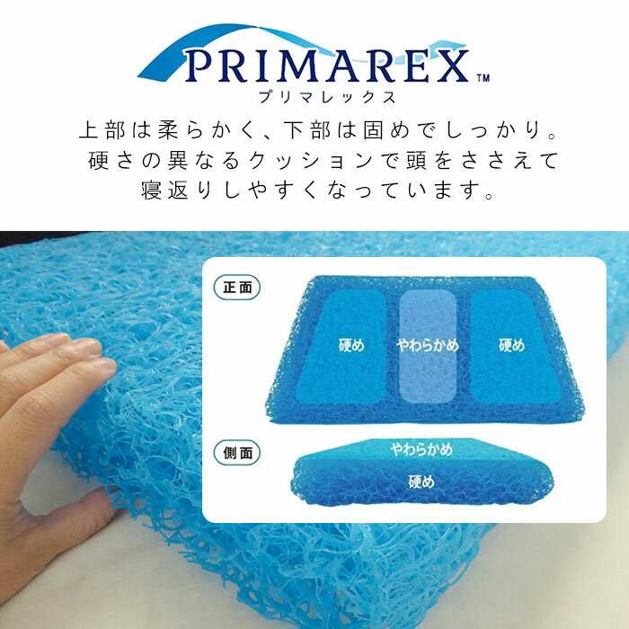 送料無料 日本製 プリマレックス アリアピロー 35×57×6cm 枕 まくら メッシュ素材 ソフト枕 かため やわらかめ しっかり支える 通気性抜群 肩こり 首こり 洗える ウォッシャブル 丸洗い 高さ調節 父の日 母の日 12便 P4265