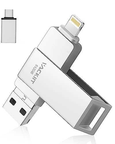 Vackiit MFi認証取得 iPhone用USBメモリー 512GB USBフラッシュドライブ 高速USB 3.0 フラッシュメモリー スマホ データ保存 写真 バックアップ lightningコネクタ搭載 iPhone/iPad/PC/Andr