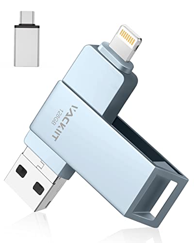 Vackiit MFi認証取得 iPhone用USBメモリー 128GB USBフラッシュドライブ 高速USB 3.0 フラッシュメモリー スマホ データ保存 写真 バックアップ lightningコネクタ搭載 iPhone/iPad/PC/Andr