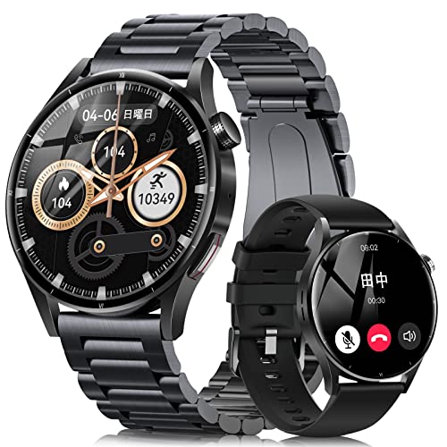 FOSMET スマートウォッチ 丸型 メンズ smart watch iPhone アンドロイド対応 Bluetooth5.3 通話機能付き 1.32 インチ HDタッチサファイアガラス 回転式クラウン チタン製ボディ 男性 おしゃれ 腕時計 黒 IP