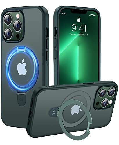 利便性 スタンド Magsafe CASEKOO iPhone13Pro 用 ケース 隠し収納式 米軍MIL規格 耐衝撃 スマホケース 薄形半透明 マット仕上げ 指紋防止 ストラップホール付き ワイヤレス充電対応 2023年新型 アイフォン 13pr