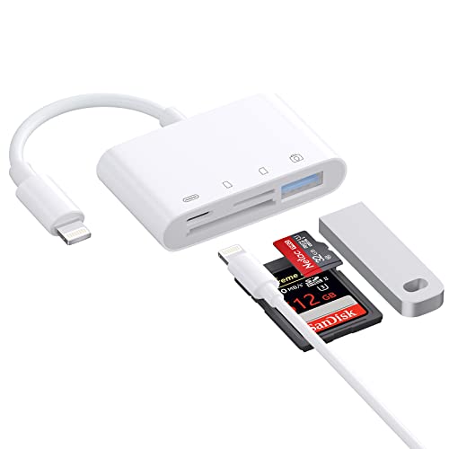 iPhone/iPad用 SD カードリーダー 2023 MFi認証製品 lightning用 4in1 USB SDカードカメラリーダー SD/TF カメラアダプタ高速双方向データ転送と同時充電 変換アダプタ 設定不要 写真/動画/Word/Excl