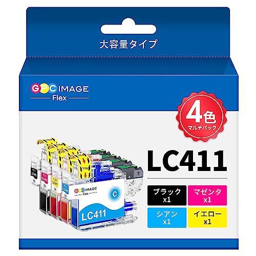 番号区別は不要 GPC Image Flex LC411 LC411-4PK ブラザー 用 インク LC411 4色セット 大容量タイプ brother 対応 インクカートリッジ LC411 LC411BK DCP-J926N MFC-J904N MF