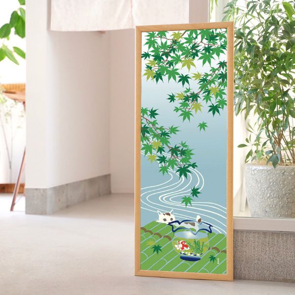 【濱文様】絵てぬぐい　夏紅葉と金魚鉢