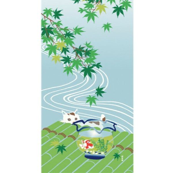 【濱文様】絵てぬぐい　夏紅葉と金魚鉢