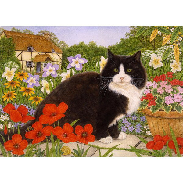 【アン・モーティマー】猫のブランクノートカード　ガーデンパトロール
