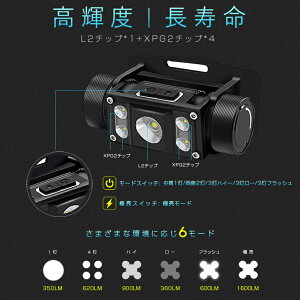 CREE 充電式 LED ヘッドライト 最強 LEDヘッドランプ L2チップ*1+XPG2チップ*4 6段階点灯 LEDヘッドライト 懐中電灯 5灯 明るい1600LM USB充電式ライト IPX4防水 SOSの効能 LED懐中電灯 作業灯 キャンプ 釣り アウトドア 登山 防災 ライト 災害対策【PSE認証済電池】通販格安セール情報 楽天 通販