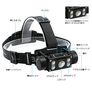 CREE 充電式 LED ヘッドライト 最強 LEDヘッドランプ L2チップ*1+XPG2チップ*4 6段階点灯 LEDヘッドライト 懐中電灯 5灯 明るい1600LM USB充電式ライト IPX4防水 SOSの効能 LED懐中電灯 作業灯 キャンプ 釣り アウトドア 登山 防災 ライト 災害対策【PSE認証済電池】通販格安セール情報 楽天 通販