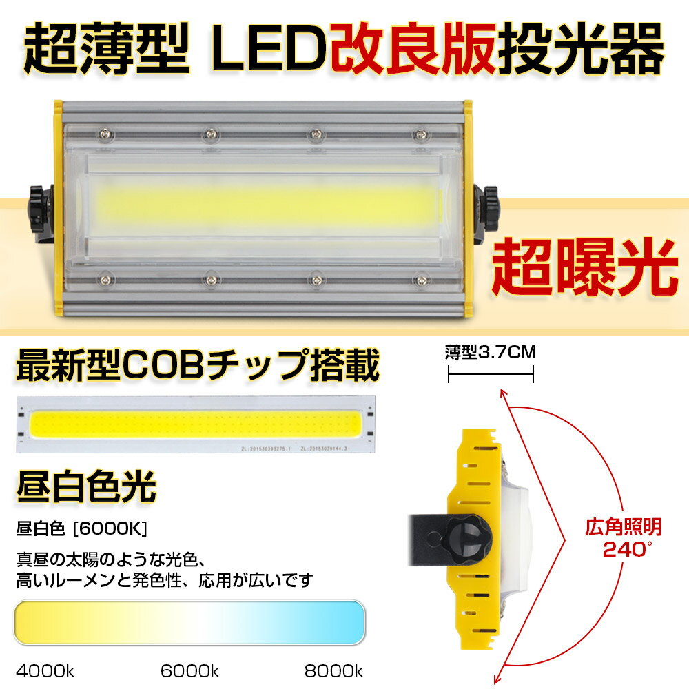 【即納】4台 LED 投光器 50W・500W相当 8000LM スイッチ付き 昼光色 6000K AC 80-1...