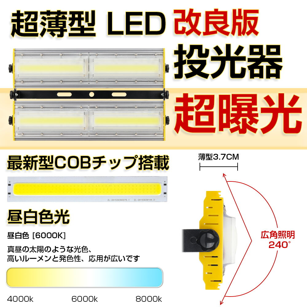 【即納】LED 投光器 200W・2000W相当 32500LM スイッチ付き 昼光色 6000K AC 80-150V 長寿命 広角240度 IP67防水 3Mケーブル コード付き ledライト 看板灯 集魚灯 野外灯 作業灯 駐車場灯 屋内 屋外 照明 船舶 送料無料 PSE [2]