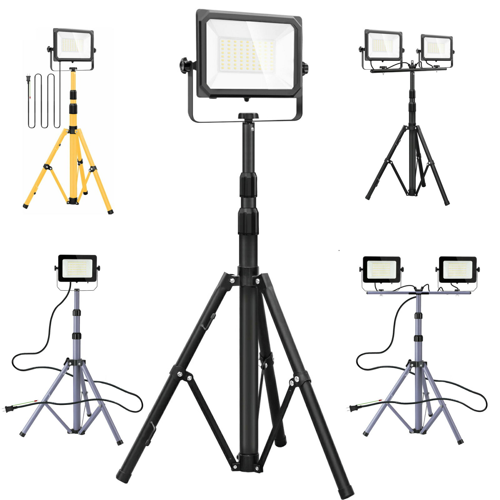 LED投光器 作業灯 LEDスタンドライト 100W 50Wx2 IP65 5Mコード 三脚 スタンド 投光器 コンパクト LED灯光器 LED作業灯 ワークライト 防水加工 ライト 屋外 照明 防災 作業 工事 現場 LED照明 送料無料 PSE