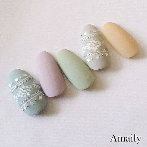 Amaily ネイルシール NO.5-14 ネイティヴ柄 白 ネイルアート ネイルシール ネイル用品 nelpara-10014567 ネルパラ サンプル画像3