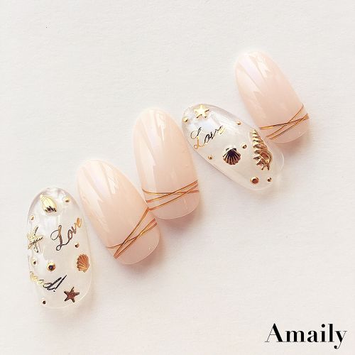Amaily ネイルシール NO.8-8 筆記体メッセージ ゴールド ネイルアート ネイルシール ネイル用品 アメイリー