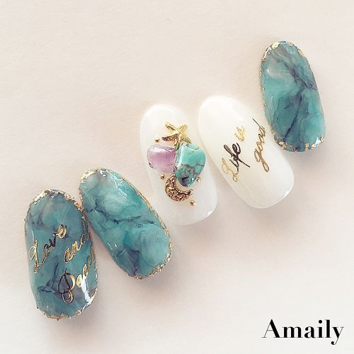 Amaily ネイルシール NO.8-8 筆記体メッセージ ゴールド ネイルアート ネイルシール ネイル用品 アメイリー