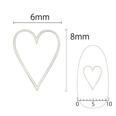 SHAREYDVA ソフト ハートロング 6mm シルバー 細 6P ネイルアート ネイルパーツ メタルスタッズ メタルパーツ 中抜きパーツ