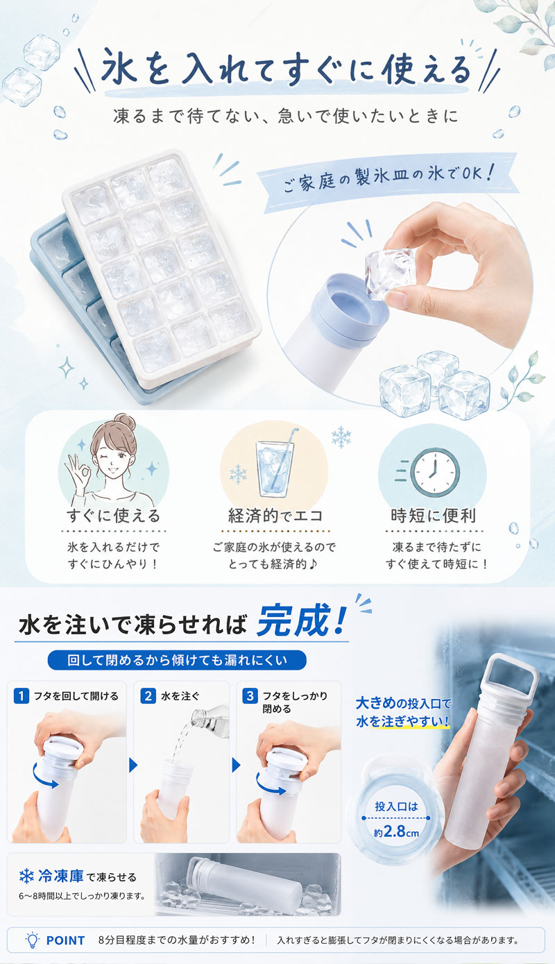 【最新型】2026 夏 冷却スティック 氷嚢 氷のう ボトル 携帯 保冷ボトル 持ち運び ...