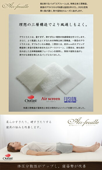 アウトラストラッセル敷きパッド風を奏でるパッド〜エアフィーユ〜シングルサイズ【100×200cm】【送料無料】